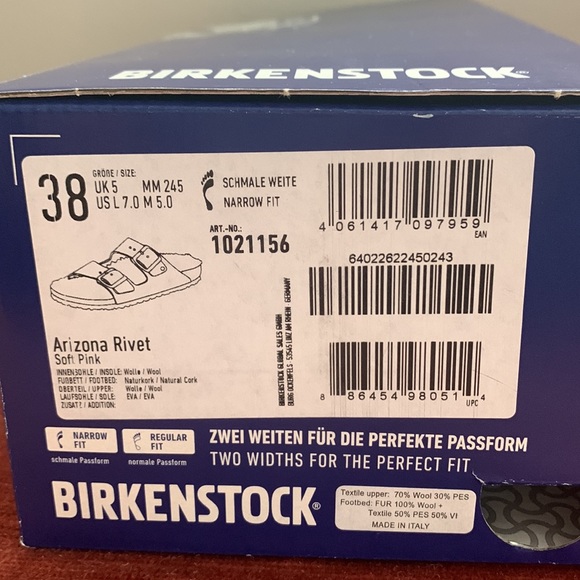 📌 Birkenstock Arizona Rivet Soft Pink shearling wool 38 US 7 narrow to reg fit